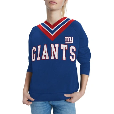 Shop Tommy Hilfiger Royal New York Giants Heidi V-neck Pullover Sweatshirt