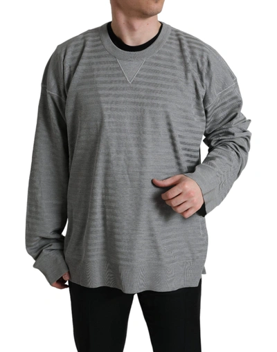Shop Dolce & Gabbana Gray Crewneck Pullover Silk Top Sweater