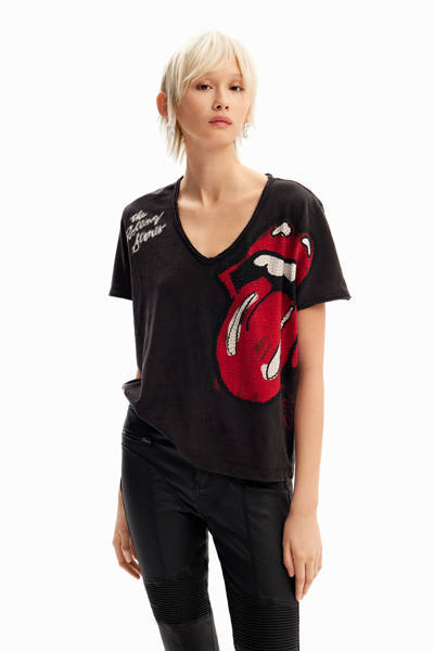 Shop Desigual Rhinestone The Rolling Stones T-shirt In Black