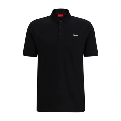 Shop Hugo Cotton-piqu Polo Shirt With Logo Print In Black