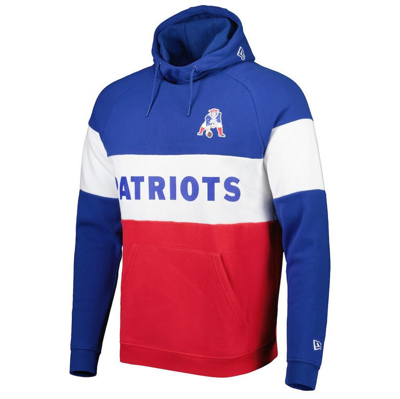 Shop New Era Red/royal New England Patriots Colorblock Throwback Pullover Hoodie