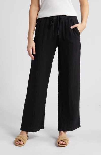 Shop Caslon (r) Drawstring Straight Leg Linen Pants In Black