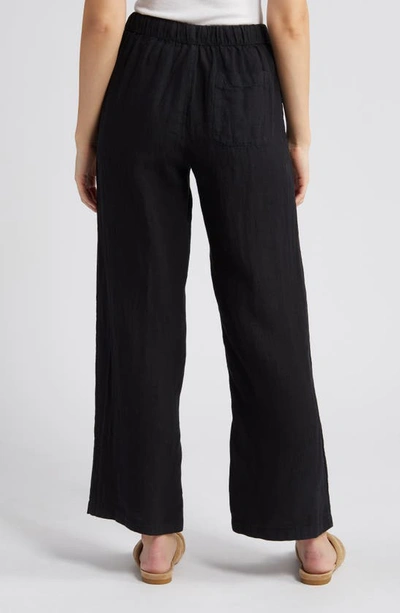 Shop Caslon (r) Drawstring Straight Leg Linen Pants In Black