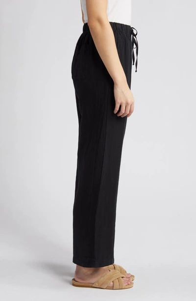 Shop Caslon (r) Drawstring Straight Leg Linen Pants In Black