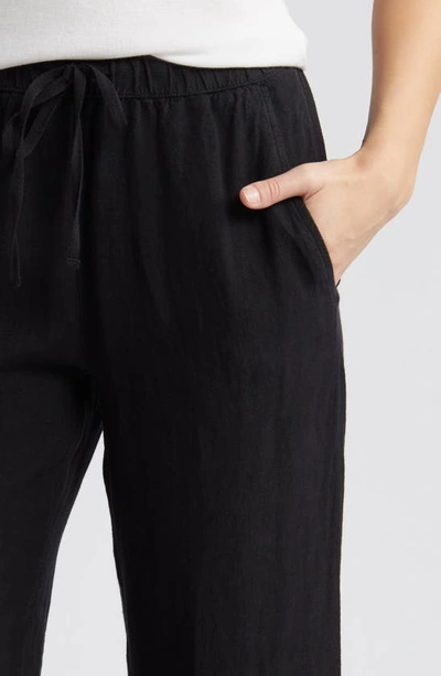 Shop Caslon (r) Drawstring Straight Leg Linen Pants In Black