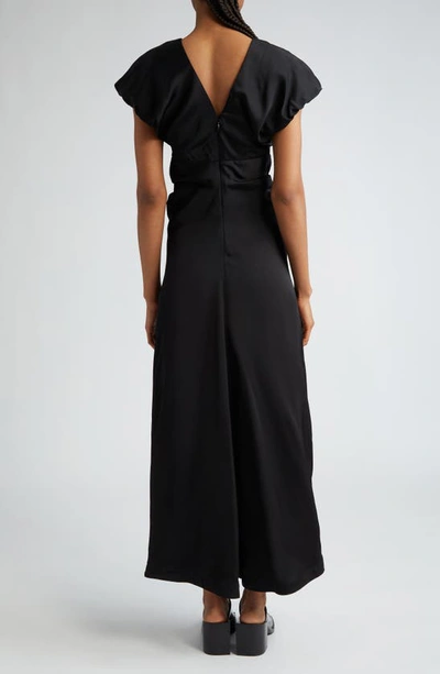 Shop Jil Sander Puff Sleeve Satin Midi Dress In 001 Black