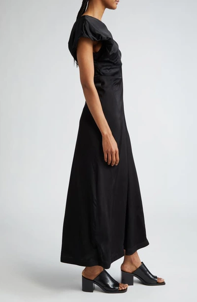 Shop Jil Sander Puff Sleeve Satin Midi Dress In 001 Black