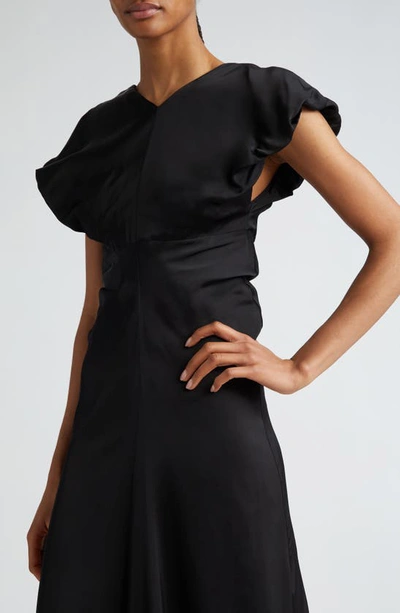 Shop Jil Sander Puff Sleeve Satin Midi Dress In 001 Black