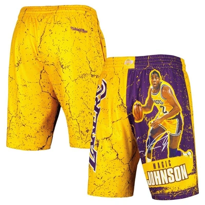 Shop Mitchell & Ness Magic Johnson Gold Los Angeles Lakers Hardwood Classics Player Burst Shorts