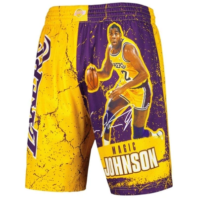 Shop Mitchell & Ness Magic Johnson Gold Los Angeles Lakers Hardwood Classics Player Burst Shorts