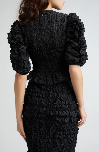 Shop Cecilie Bahnsen Vanessa Textured Check Seersucker Top In Black