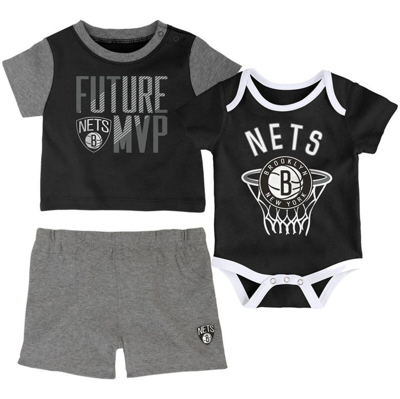 Shop Outerstuff Infant Black Brooklyn Nets Putting Up Numbers Bodysuit T-shirt & Shorts Set