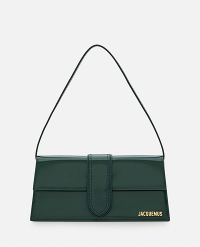 Shop Jacquemus Le Bambino Long Leather Shoulder Bag In Green