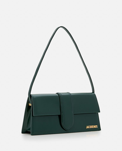 Shop Jacquemus Le Bambino Long Leather Shoulder Bag In Green