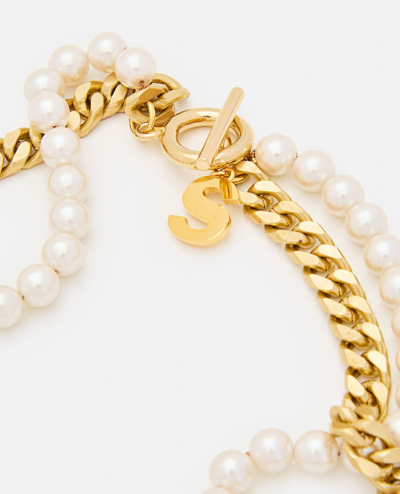Shop Sacai Pearl Chain Long Necklace In Gold