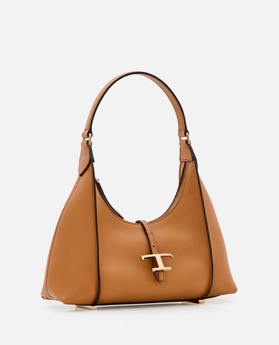 Shop Tod's T Timeless Small Leather Hobo Bag In Brown