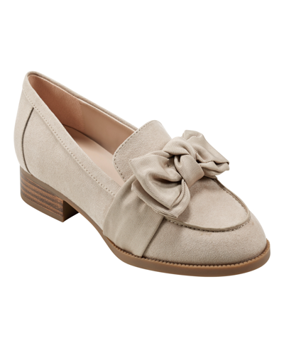 Shop Bandolino Women's Lindio Bow Detail Block Heel Slip On Loafers In Medium Natural- Textile