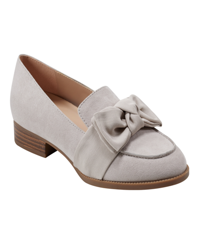 Shop Bandolino Women's Lindio Bow Detail Block Heel Slip On Loafers In Sand- Textile