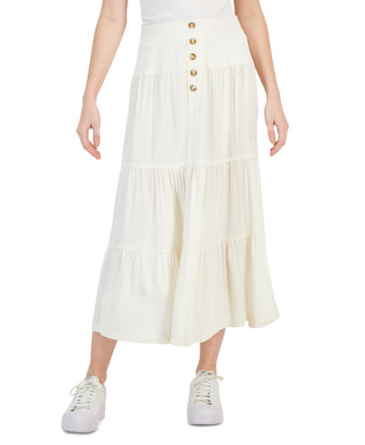 Shop Celebrity Pink Juniors' Tiered Midi Skirt In White