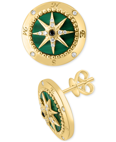 Shop Effy Collection Effy Malachite & Diamond (1/10 Ct. T.w.) North Star Stud Earrings In 14k Gold