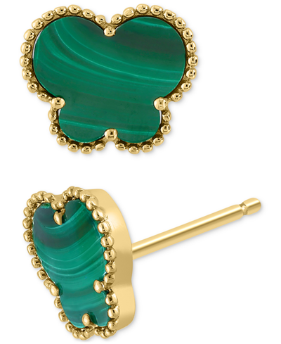Shop Effy Collection Effy Malachite Butterfly Silhouette Stud Earrings In 14k Gold