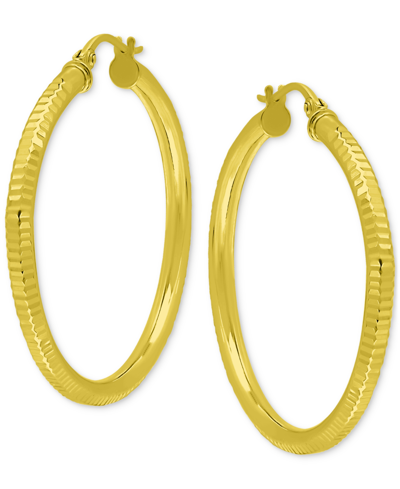 Shop Giani Bernini Textured Tube Medium Hoop Earrings, 35mm, Created For Macy's In Gold Over Silver