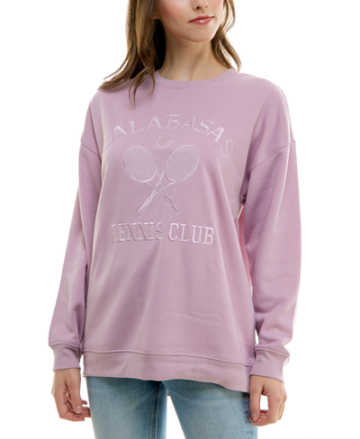 Shop Ultra Flirt Juniors' Embroidered Graphic Sweatshirt In Dawn Pink