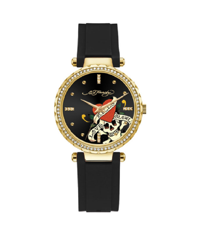 Ed Hardy Women's Quartz Matte Black Silicone Strap Analog Watch 36mm In Matte Black