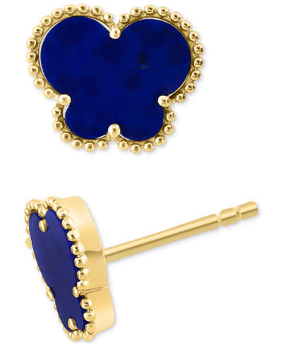 Shop Effy Collection Effy Lapis Lazuli Butterfly Silhouette Stud Earrings In 14k Gold
