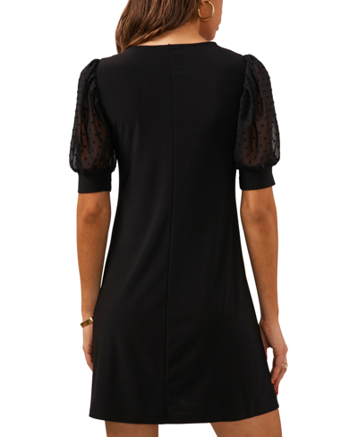 Shop Msk Petite Round-neck Chiffon-sleeve Swing Dress In Black
