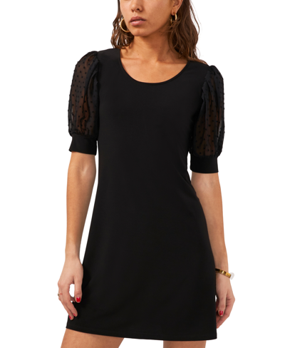 Shop Msk Petite Round-neck Chiffon-sleeve Swing Dress In Black