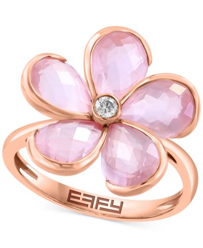 Shop Effy Collection Effy Rose Quartz (5-3/8 Ct. T.w.) & Diamond (1/20 Ct. T.w.) Flower Ring In 14k Rose Gold