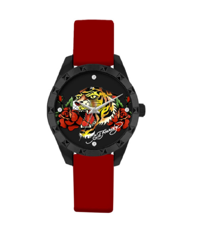 Ed Hardy Women's Quartz Matte Red Silicone Strap Analog Watch 40mm In Matte Red