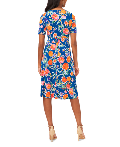 Shop Msk Petite Floral-print Twist-front Midi Dress In Blue Multi
