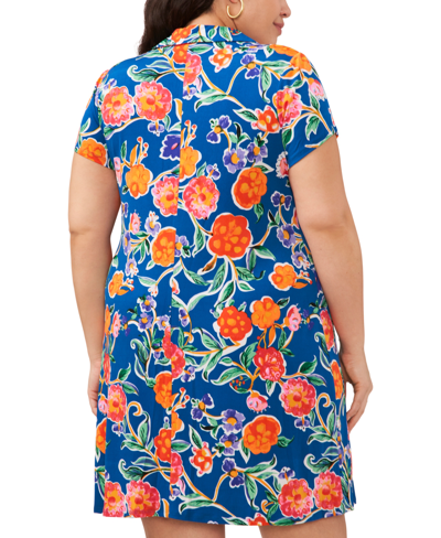 Shop Msk Plus Size Floral-print Zip-front Shift Dress In Blue Multi