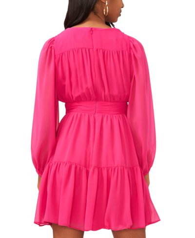 Shop Msk Petite Chiffon Balloon-sleeve Fit & Flare Dress In Pink