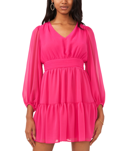 Shop Msk Petite Chiffon Balloon-sleeve Fit & Flare Dress In Pink