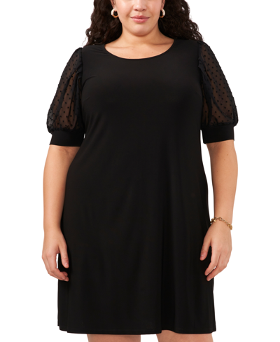 Shop Msk Plus Size Round-neck Chiffon-sleeve Swing Dress In Black