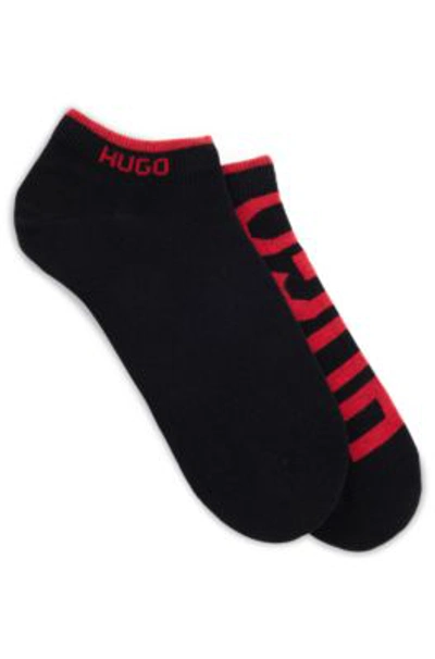 Shop Hugo Two-pack Of Ankle Socks With Logos In Black