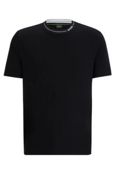 Shop Hugo Boss Cotton-jersey Regular-fit T-shirt With Branded Collar In Black