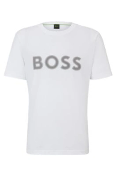 Shop Hugo Boss Cotton-jersey Regular-fit T-shirt With Mesh Logo In White