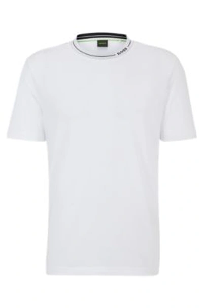 Shop Hugo Boss Cotton-jersey Regular-fit T-shirt With Branded Collar In White
