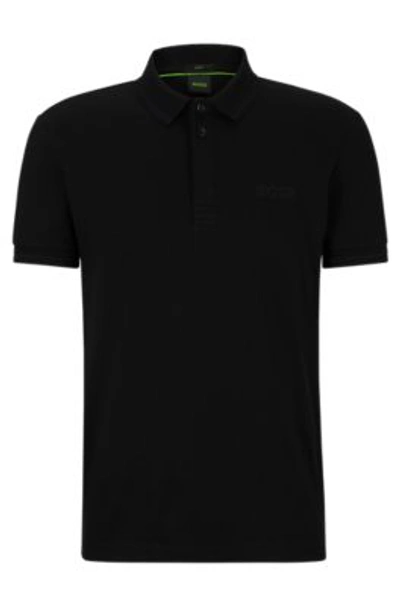Shop Hugo Boss Interlock-cotton Slim-fit Polo Shirt With Mesh Logo In Black