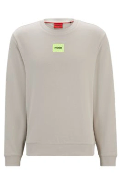 Shop Hugo Cotton-terry Regular-fit Sweatshirt With Logo Label In Light Grey