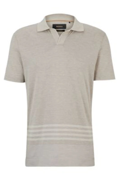 Shop Hugo Boss Cotton-silk Polo Shirt With Striped Details In Light Beige