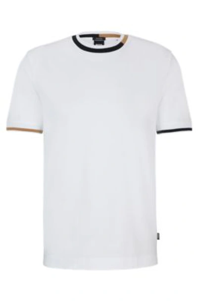 Shop Hugo Boss Mercerized-cotton T-shirt With Signature-stripe Details In White