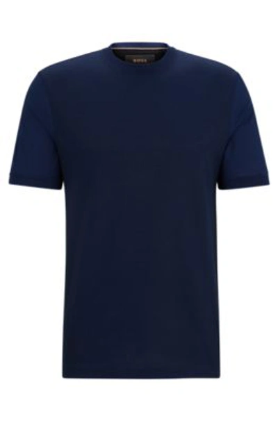 Shop Hugo Boss Cotton-silk Regular-fit T-shirt With Mixed Structures In Light Blue