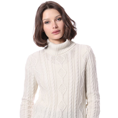 Shop Minnie Rose Cotton Wool Lurex Ombre Cable Turtleneck In White