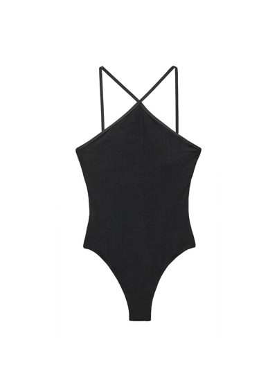 Shop Mango Halter Neck Swimsuit Black In Noir