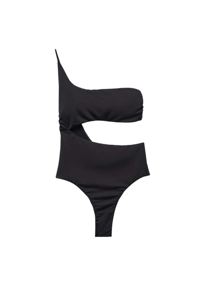 Shop Mango Swimsuit With Asymmetrical Opening Black In Noir